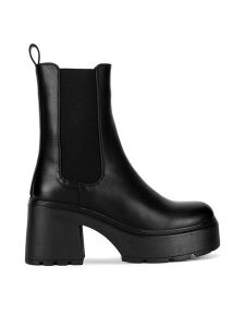 DeeZee Botki HY6085-2 Czarny. Czarne botki DeeZee, bez wzorów, ze skóry, bez obcasa, na słupku, bez zapięcia. Za 199,99 zł.