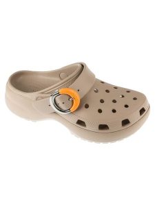 Crocs Klapki Classic Platform Buckle Clog 213230 Beżowy. Brązowe klapki Crocs, bez wzorów, z tworzywa sztucznego, bez obcasa. Za 299,99 zł.