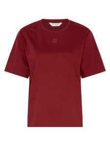 MOSS COPENHAGEN Koszulka w kolorze bordowym rozmiar: S/M. Czerwone bluzki Moss Copenhagen, m, bez wzorów, z bawełny, bez kołnierzyka, bez ramiączek. Za 130,50 zł.