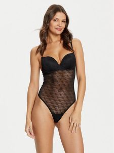 Guess Body O5RM04 KCLB0 Czarny Slim Fit. Czarne body i gorsety Guess, z aplikacjami, z syntetyku. Za 199,99 zł.