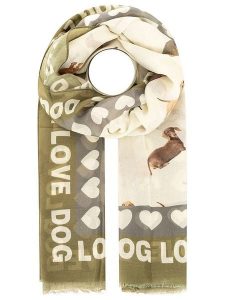 Zwillingsherz Szal "Dachshund Love" w kolorze oliwkowo-beżowym - 180 x 96 cm rozmiar: onesize. Brązowe szaliki Zwillingsherz, bez wzorów, z materiału. Za 62,90 zł.