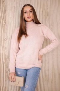 Sweter z półgolfem ciemny pudrowy róż. Czerwone golfy KESI, bez wzorów, z wełny. Za 139,05 zł.