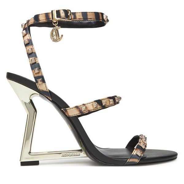 Sandały Just Cavalli. Czarne sandały Just Cavalli, bez wzorów, bez obcasa, na słupku, bez zapięcia. Za 559,99 zł.