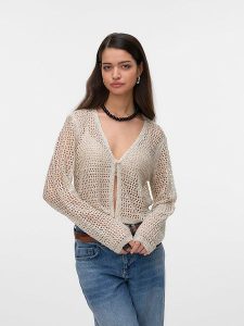 Vero Moda Kardigan w kolorze kremowym rozmiar: L. Brązowe długie swetry Vero Moda, l, bez kołnierzyka. Za 79,21 zł.