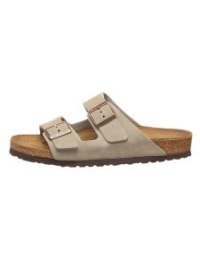 Birkenstock Skórzane klapki "Arizona" w kolorze szarobrązowym rozmiar: 41. Brązowe klapki Birkenstock, bez wzorów, z otwartym noskiem, bez obcasa. Za 239,95 zł.