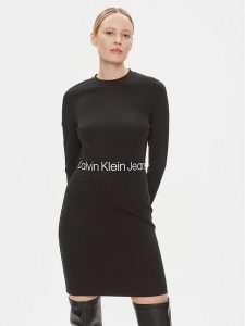 Calvin Klein Jeans Sukienka codzienna Logo Elastic J20J222518 Czarny Regular Fit. Czarne kombinezony Calvin Klein Jeans, na co dzień, xs, bez wzorów, z jeansu, bez kołnierzyka, bez ramiączek, proste. Za 269,99 zł.