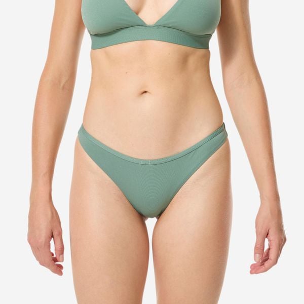 Dół kostiumu kąpielowego damski Decathlon Zuma Lulu. Zielone bikini OLAIAN, bez wzorów, z elastanu. Za 39,99 zł.