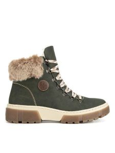 Rieker Botki X8647-54 Zielony. Zielone botki Rieker, bez wzorów, ze skóry, bez obcasa, na płaskiej podeszwie, bez zapięcia. Za 295,00 zł.