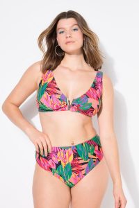 Damskie Figi od bikini figi wysoki stan nadruk dżungli. Zielone figi Ulla Popken, bez wzorów, z elastanu. Za 91,99 zł.