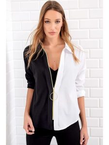 Trend Alacati Bluzka w kolorze czarno-białym rozmiar: M. Białe bluzki Trend Alacati, m, bez wzorów, bez kołnierzyka, bez ramiączek. Za 73,99 zł.