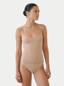 Ysabel Mora Podkoszulek 19459 Beżowy jasny Slim Fit. Brązowe piżamy ysabel mora, bez wzorów, z wiskozy, bez ramiączek. Za 109,99 zł.