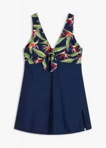 Sukienka kąpielowa shape, średni stopień modelowania sylwetki. Niebieskie sukienki bonprix, na plażę, bez wzorów, eleganckie, bez kołnierzyka, bez ramiączek. Za 144,99 zł.