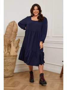 Plus Size Company Sukienka "Arnis" w kolorze granatowym rozmiar: 38. Niebieskie sukienki Plus Size Company, plus size, bez wzorów, klasyczne, bez kołnierzyka, plus size, bez ramiączek, midi. Za 61,46 zł.