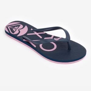 Japonki damskie Roxy To The Sea Flower. Niebieskie klapki Roxy, bez wzorów, z kauczuku, bez obcasa. Za 89,99 zł.