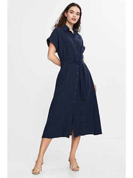 Nife Sukienka w kolorze granatowym rozmiar: 40/42. Niebieskie sukienki Nife, na co dzień, bez wzorów, z bawełny, bez kołnierzyka, bez ramiączek, maxi, proste. Za 156,98 zł.