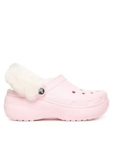 Crocs Klapki Classic Platform Fuzz Lined Clog 212854 Różowy. Czerwone klapki Crocs, bez wzorów, z tworzywa sztucznego, bez obcasa. Za 309,99 zł.