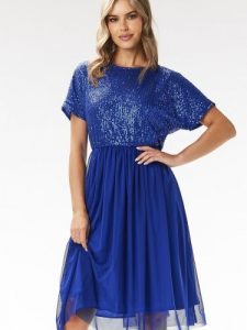 Sukienka Model A689 Blue - awama. Niebieskie sukienki Awama, na karnawał, l, bez wzorów, z elastanu, eleganckie, bez kołnierzyka, bez ramiączek, midi. Za 356,58 zł.