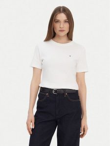 Tommy Hilfiger T-Shirt New Cody WW0WW40587 Kremowy Slim Fit. Białe t-shirty TOMMY HILFIGER, xxs, bez wzorów, z bawełny, bez kołnierzyka, bez ramiączek. Za 142,99 zł.