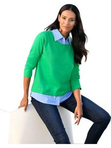Heine Bluza w kolorze zielonym rozmiar: 44. Zielone bluzy Heine, bez wzorów, z bawełny, bez kaptura. Za 59,95 zł.