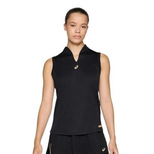 Damski tank top Asics. Czarne topy ASICS, bez wzorów, sportowe, bez kołnierzyka, bez ramiączek. Za 187,00 zł.