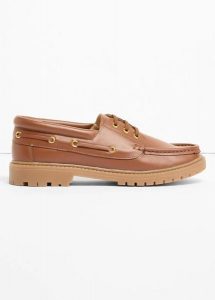 Loafersy ze sznurowaniem. Brązowe czółenka bonprix, bez wzorów, bez obcasa, bez zapięcia. Za 64,99 zł.