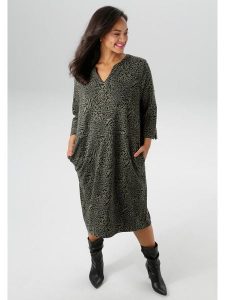 Aniston Sukienka w kolorze oliwkowo-czarnym rozmiar: 46. Brązowe sukienki Aniston, bez wzorów, bez kołnierzyka, bez ramiączek, midi. Za 115,95 zł.