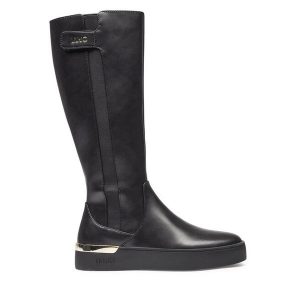 Kozaki Liu Jo. Czarne kozaki Liu Jo, bez wzorów, bez obcasa, na płaskiej podeszwie, bez zapięcia. Za 659,99 zł.