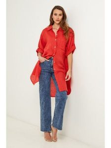 Fleur de Lin Lniana tunika "Berline" w kolorze czerwonym rozmiar: XL. Czerwone tuniki Fleur de Lin, xl, bez wzorów, ze lnu, bez kołnierzyka, bez ramiączek. Za 214,95 zł.