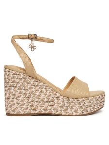 Guess Sandały FLJERL ELE04 Beżowy. Brązowe sandały Guess, z aplikacjami, ze skóry, bez obcasa, na koturnie, bez zapięcia. Za 474,99 zł.