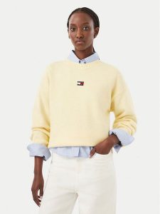 Tommy Jeans Sweter Fluffy Badge DW0DW23831 Żółty jasny Regular Fit. Żółte swetry klasyczne Tommy Jeans, s, z jeansu, bez kołnierzyka. Za 449,99 zł.