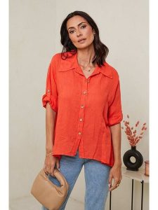 Le Monde du Lin Lniana koszula w kolorze pomarańczowym rozmiar: 40/42. Pomarańczowe koszule Le Monde du Lin, bez wzorów, ze lnu, bez kołnierzyka, bez ramiączek. Za 152,99 zł.