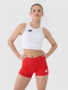 4F Biustonosz treningowy ze średnim wsparciem damski - biały XL. Białe biustonosze 4f, bez wzorów, z dzianiny. Za 129,99 zł.