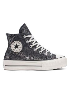 Converse Sneakersy "Ctas Lift Platform Glitter" w kolorze srebrno-czarnym rozmiar: 37. Czarne trampki Converse, bez wzorów, za kostkę, bez zapięcia. Za 259,13 zł.