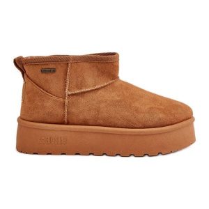 Niskie Śniegowce Na Platformie Big Star OO274A098 Camel brązowe. Brązowe buty zimowe bez obcasa, na platformie, bez zapięcia. Za 182,49 zł.