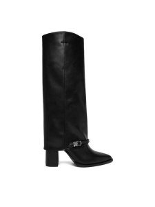 Nine West Kozaki CEO-ABRA-01 Czarny. Czarne kozaki Nine West, bez wzorów, z materiału, bez obcasa, na słupku, bez zapięcia. Za 359,99 zł.