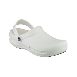 Klapki Crocs Work Bistro. Białe klapki Crocs, bez wzorów, bez obcasa. Za 159,00 zł.