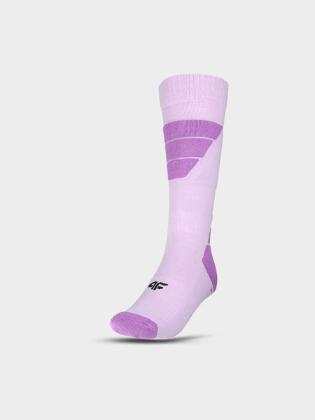 4F Skarpety narciarskie damskie - fioletowe 35-38. Fioletowe skarpetki 4f, bez wzorów, z bawełny. W wyprzedaży za 19,99 zł.