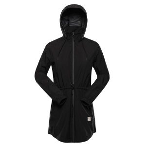 Kurtka damska miejska przeciwdeszczowa Alpine Pro Omona. Czarne kurtki Alpine Pro, bez wzorów, bez kaptura. Za 549,00 zł.