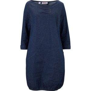 Sukienka dżinsowa ze stretchem. Niebieskie sukienki bonprix, bez wzorów, bez kołnierzyka, bez ramiączek. Za 149,99 zł.