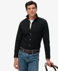 Superdry Essential Koszula denim z długim rękawem z bawełny organicznej. Czarne koszule Superdry, m, bez wzorów, z bawełny, bez kołnierzyka, bez ramiączek. Za 280,80 zł.