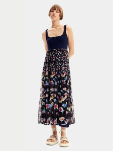 Desigual Sukienka letnia Vancouver 24SWVK58 Granatowy Regular Fit. Niebieskie kombinezony Desigual, na lato, s, bez wzorów, z syntetyku, bez kołnierzyka, bez ramiączek. Za 319,99 zł.