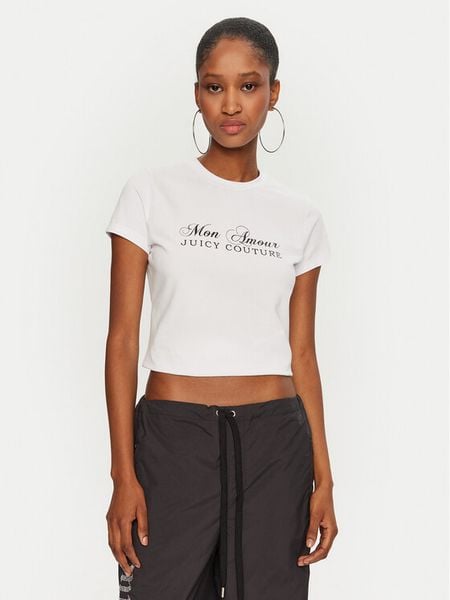 Juicy Couture T-Shirt Mon Amour JCSCT224407 Biały Slim Fit. Białe t-shirty Juicy Couture, l, bez wzorów, z bawełny, bez kołnierzyka, bez ramiączek. Za 109,99 zł.