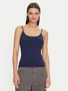 Gina Tricot Top 22470 Granatowy Slim Fit. Niebieskie topy Gina Tricot, xs, bez wzorów, z bawełny, bez kołnierzyka, bez ramiączek. Za 39,99 zł.