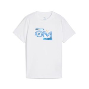 Młodzieżowa koszulka FtblCulture Olympique Marsylia PUMA White Bleu Azur Blue. Biała bluzki Puma, m, w ażurowe wzory, młodzieżowe, bez kołnierzyka, bez ramiączek. Za 109,00 zł.