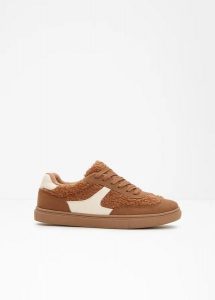 Sneakersy ocieplane w stylu retro. Brązowe buty sportowe bonprix, bez wzorów, bez zapięcia. Za 134,99 zł.