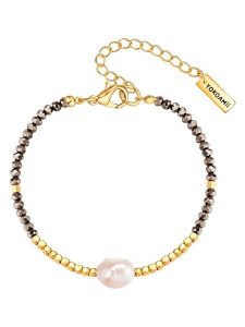 Yokoamii Pozłacana bransoletka z perłą rozmiar: onesize. Brązowe bransoletki Yokoamii, z kryształem, metalowe. Za 39,99 zł.