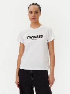 TWINSET T-Shirt 251TP2070 Biały Regular Fit. Białe t-shirty Twinset, m, bez wzorów, z bawełny, bez kołnierzyka, bez ramiączek. Za 269,99 zł.
