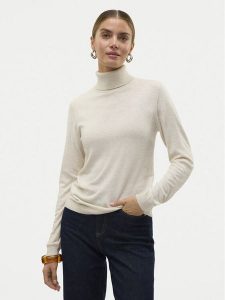Vero Moda Golf Iris 10320450 Beżowy Slim Fit. Brązowe golfy Vero Moda, bez wzorów, z syntetyku. Za 69,99 zł.