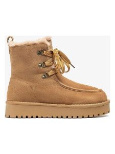 Unisa Skórzane botki "Friends" w kolorze jasnobrązowym rozmiar: 41. Brązowe botki Unisa, bez wzorów, bez obcasa, bez zapięcia. Za 226,77 zł.