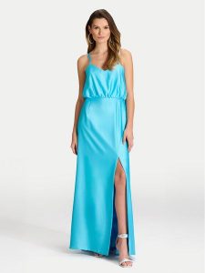 Swing Sukienka wieczorowa 5AI20900 Niebieski Regular Fit. Niebieskie kombinezony Swing, bez wzorów, z syntetyku, wizytowe, bez kołnierzyka, bez ramiączek. Za 469,99 zł.